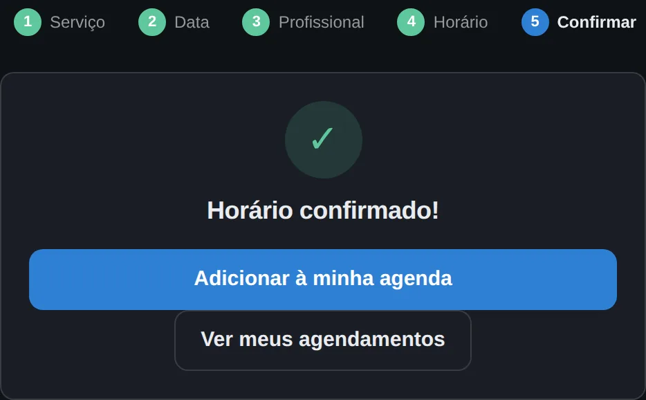 Tela de horário confirmado