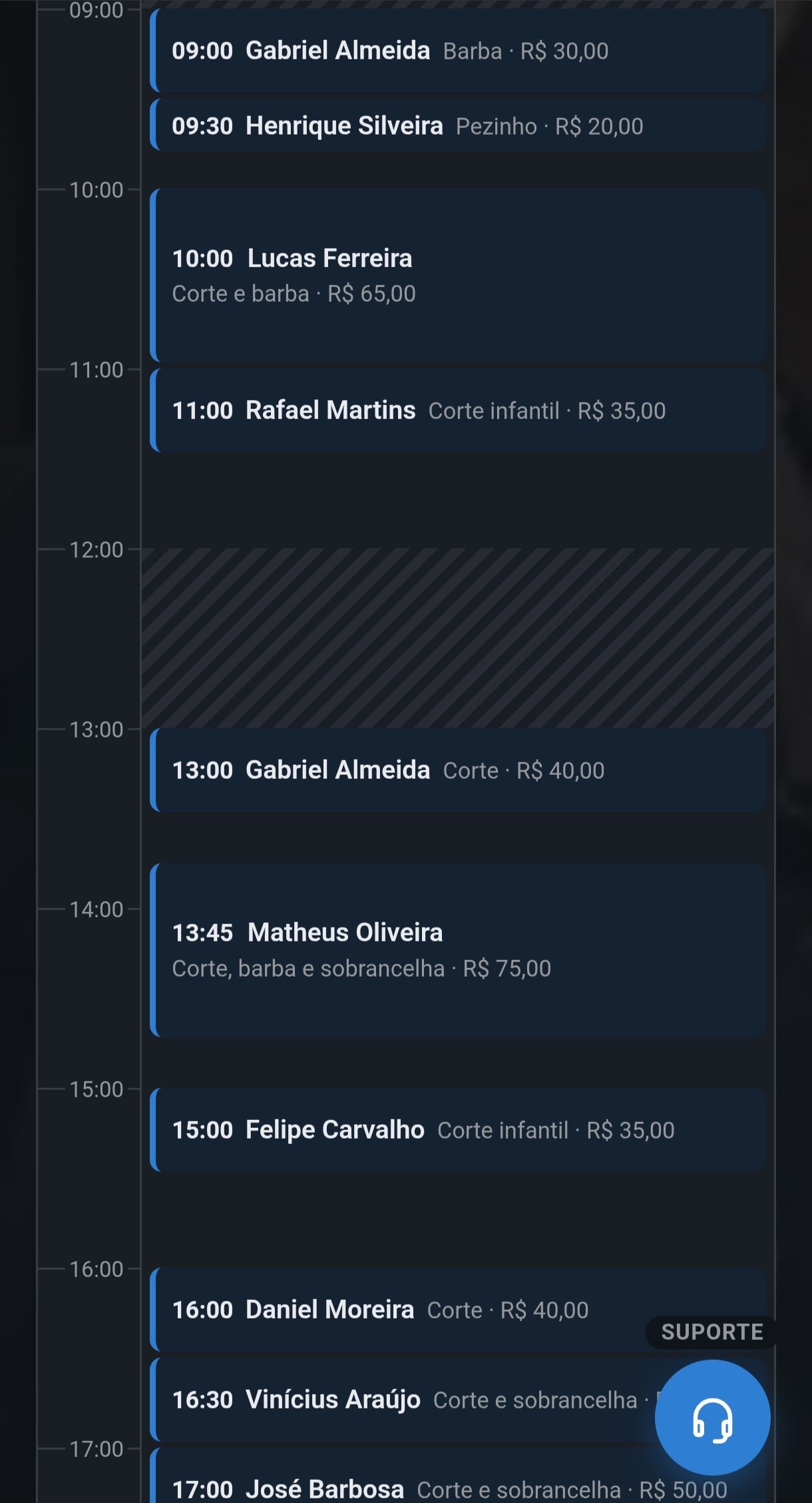 Agenda do dia no celular, com os atendimentos em ordem
